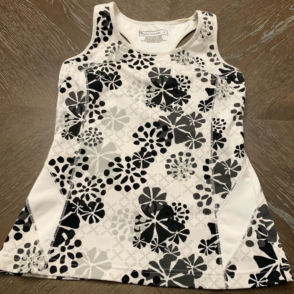 Tek Gear black white geometric print athletic razorback tank top Size S